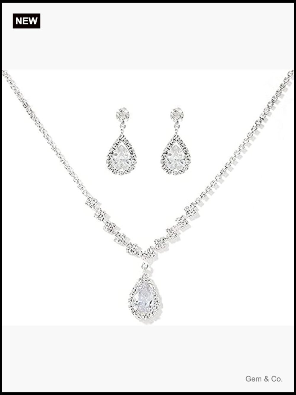 Bridal Jewelry Set Teardrop Dangle Earrings Rhinestone Necklace Bracelet